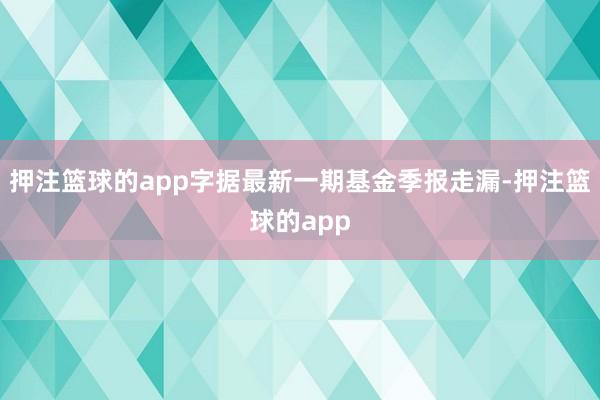 押注篮球的app字据最新一期基金季报走漏-押注篮球的app