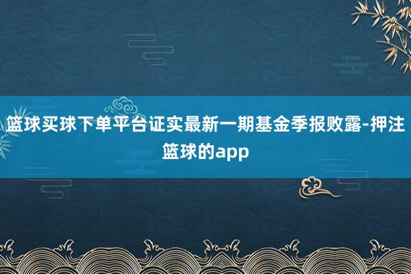 篮球买球下单平台证实最新一期基金季报败露-押注篮球的app